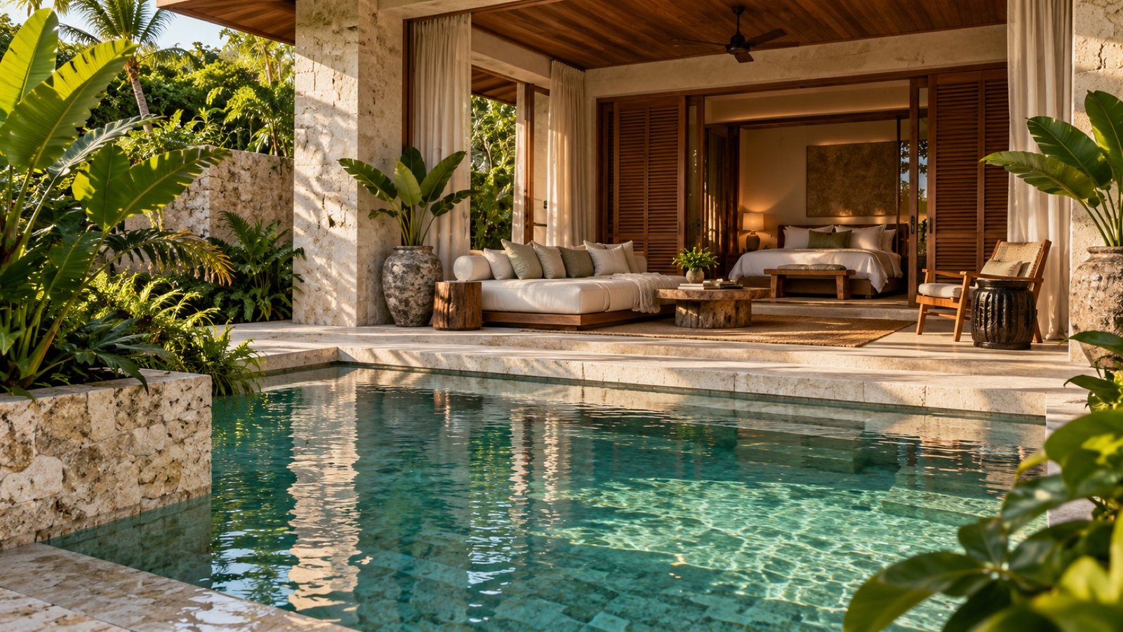 Private pool villa with an open living area
